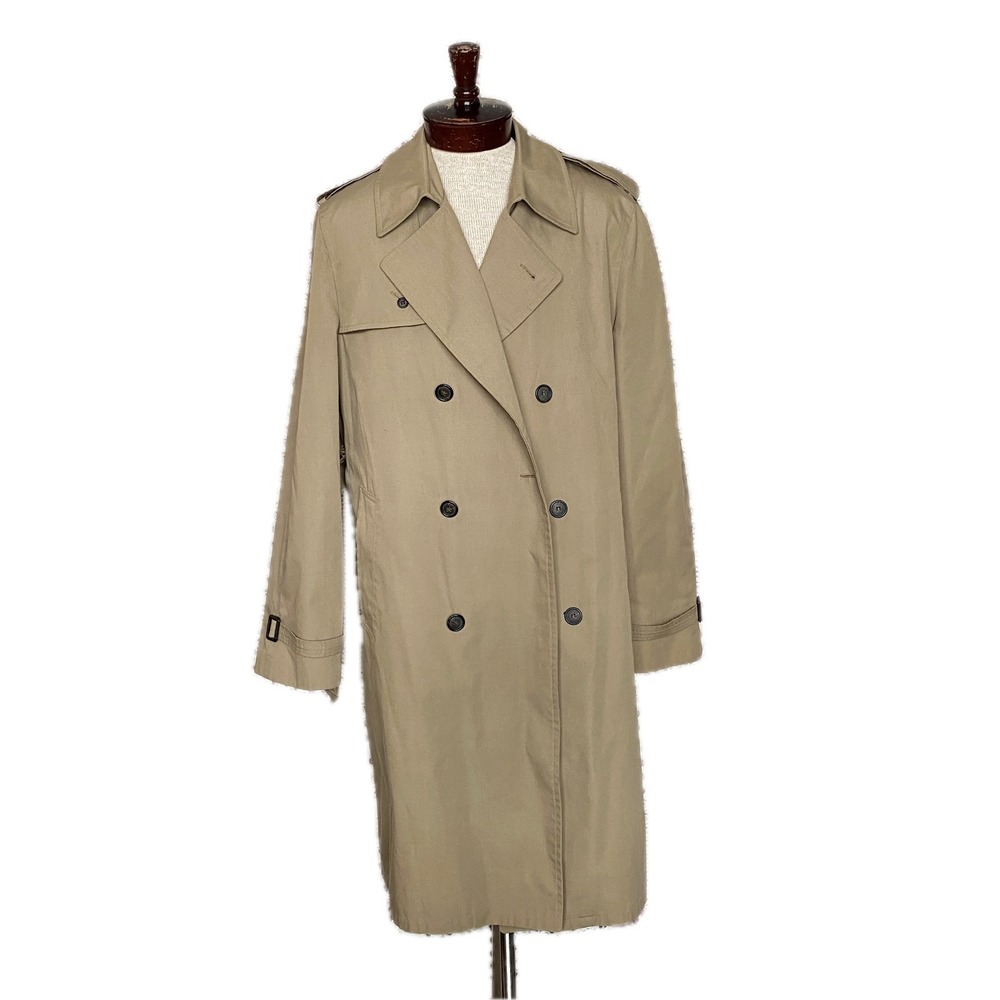 VTG Designer Trench Clarendon Cloth Tan Khaki Double Breasted Belted Coat Sz 42